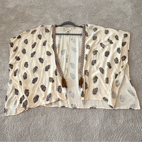 Style & Co. Open Front Cardigan Kimono 2X Tassel Beachy Vacay Travel Boho Cream - Picture 10 of 16